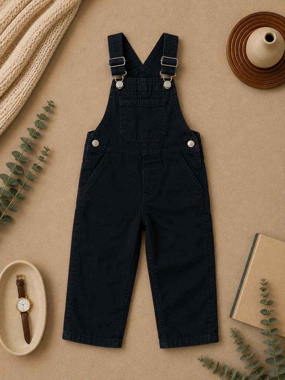Zara Baby Black Denim Overalls Dungarees Cotton Toddler Scandinavian SZ 18-24 Mo